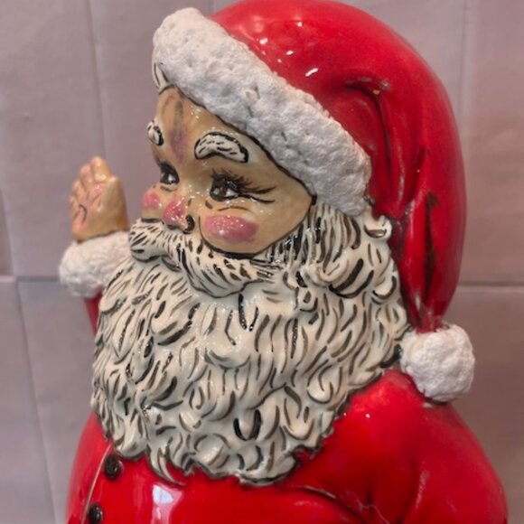 SANTA CLAUS WITH SACK HAND PAINTED CERAMIC FIGURINE STATUE 10" VINTAGE CHRISTMAS - Picture 6 of 10